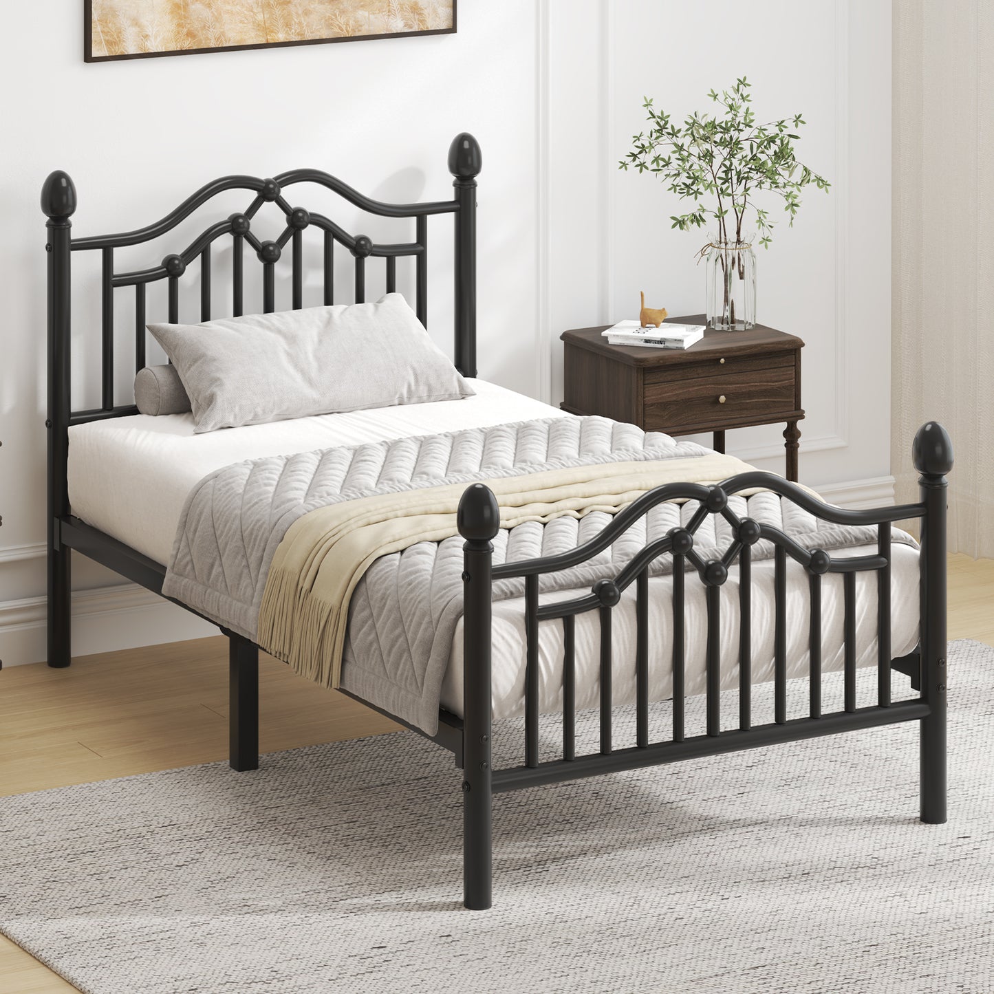 Metal Bed Frame with Headboard and Footboard,Sturdy Steel Slat Support
