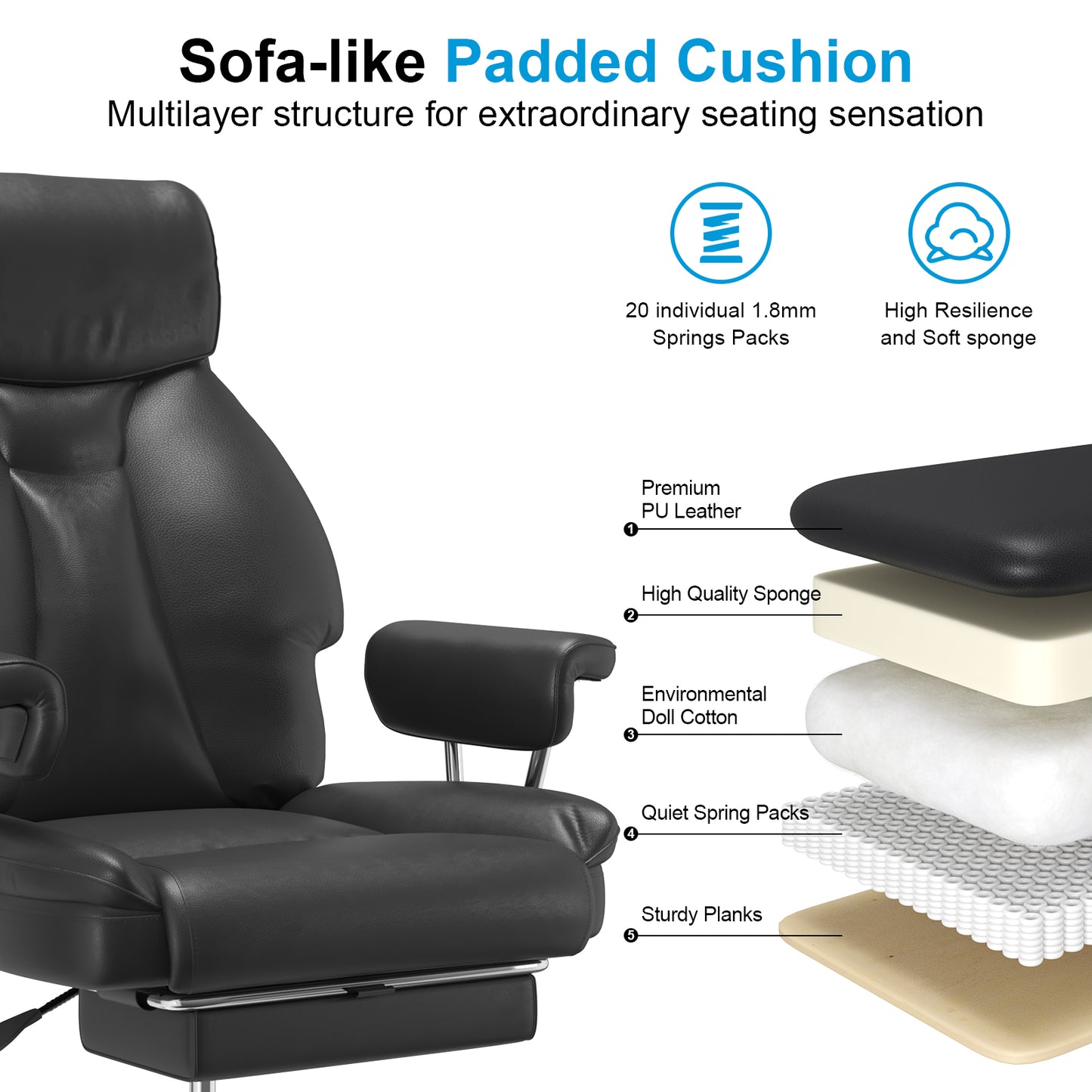 E-Motie Home Office Ergonomic Chair, High Back Computer Chair with Flip-up Arms and Footrest for Work, 600lb