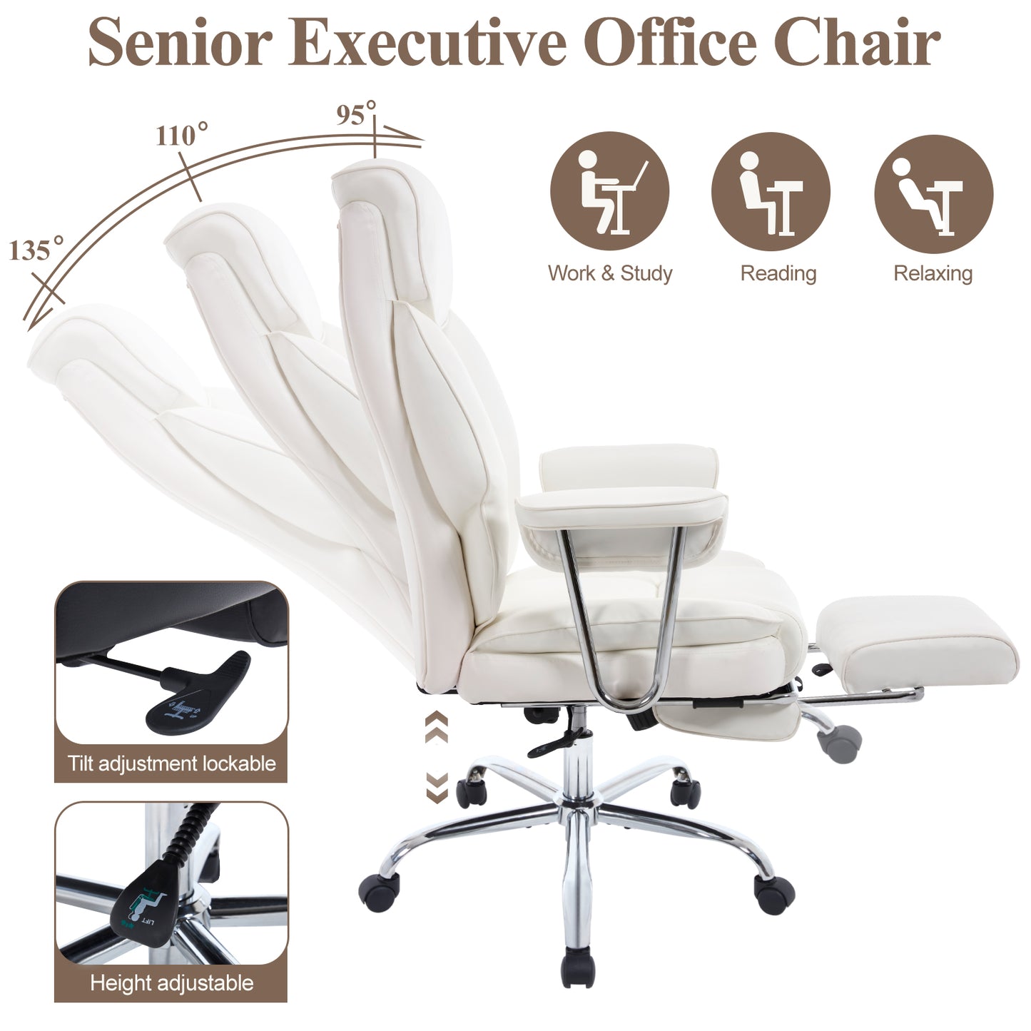 E-Motie Home Office Ergonomic Chair, High Back Computer Chair with Flip-up Arms and Footrest for Work, 600lb