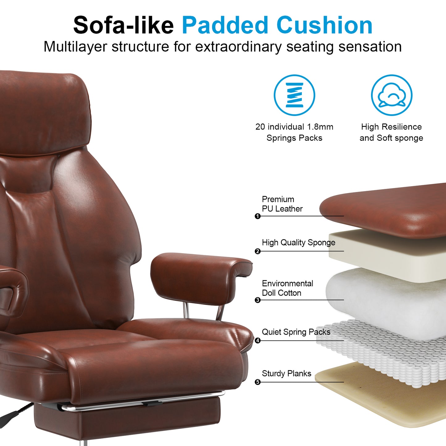 E-Motie Home Office Ergonomic Chair, High Back Computer Chair with Flip-up Arms and Footrest for Work, 600lb
