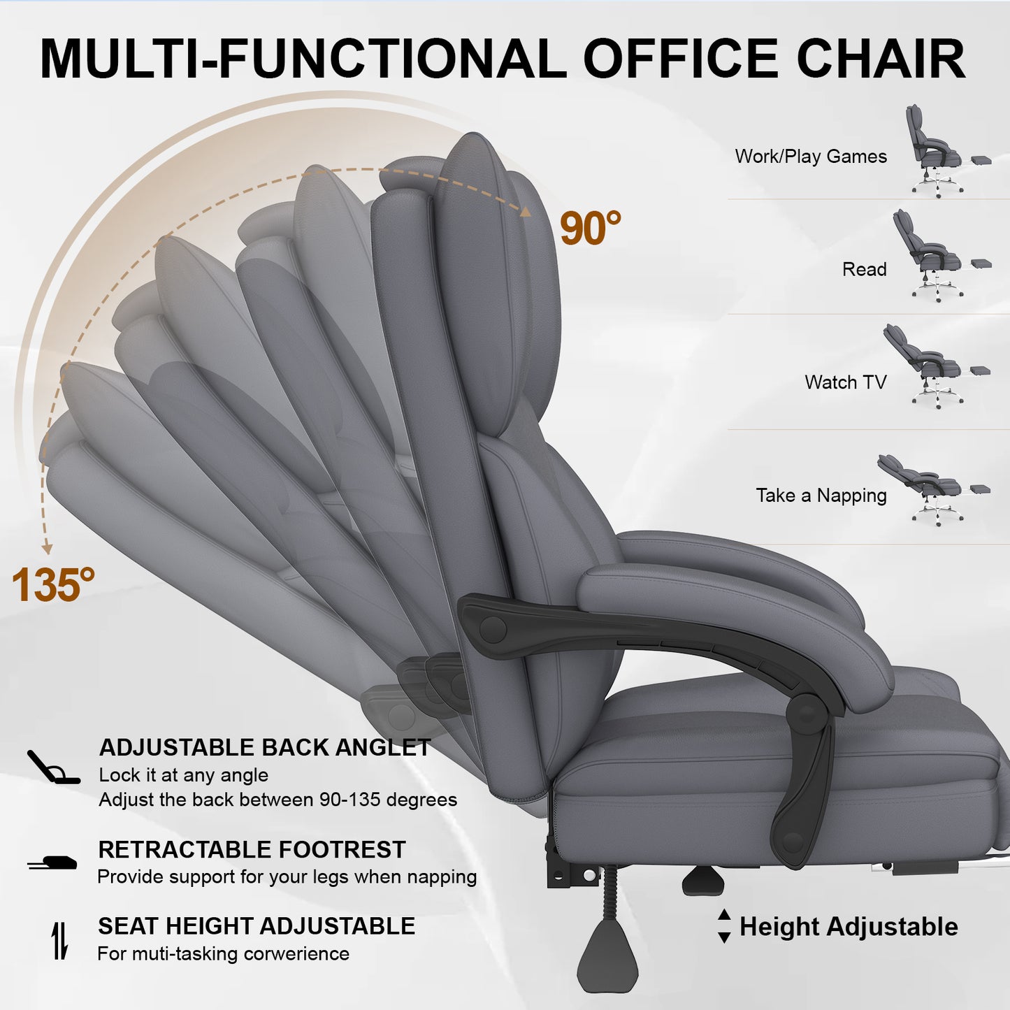 E-Motie Home Office Ergonomic Chair, High Back Computer Chair with Flip-up Arms and Footrest for Work, 600lb