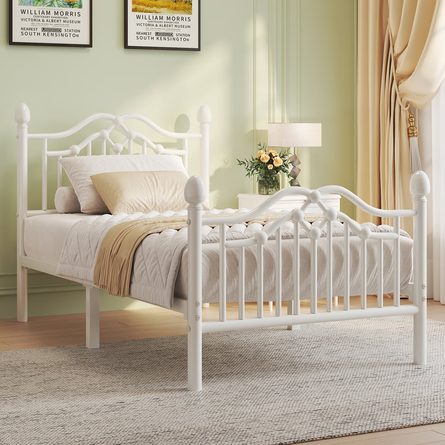 Metal Bed Frame with Headboard and Footboard,Sturdy Steel Slat Support