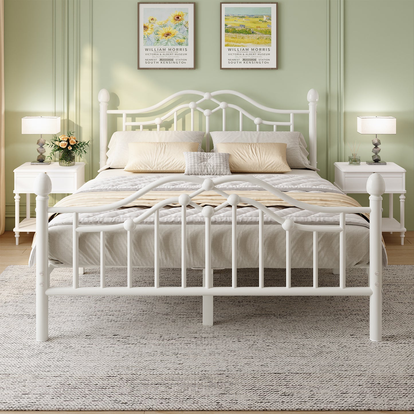 Metal Bed Frame with Headboard and Footboard,Sturdy Steel Slat Support