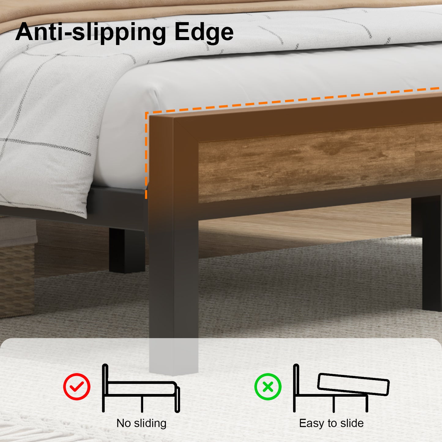 E-motie Bed Frame with Storage Headboard, Metal Platform Bed with LED Lights