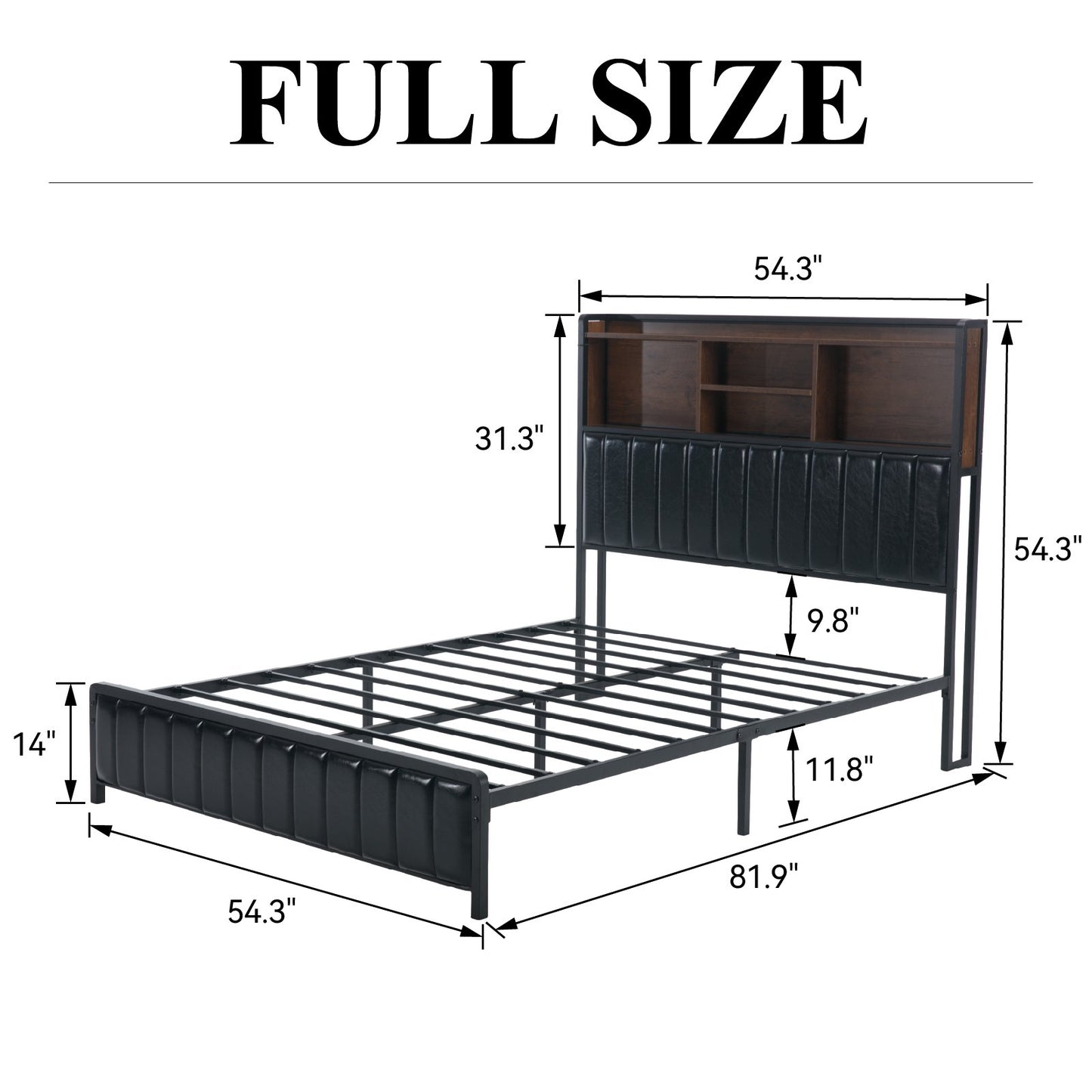 E-motie LED Bed Frame with Storage Headboard & Footboard, USB Ports & Outlets