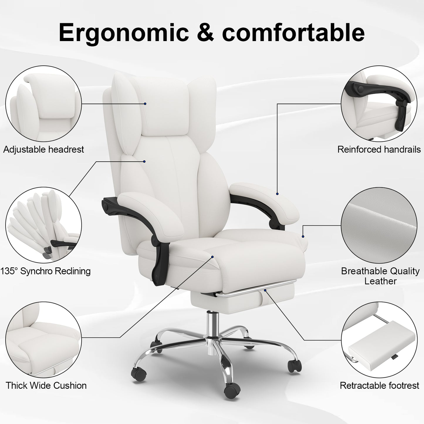 E-Motie Home Office Ergonomic Chair, High Back Computer Chair with Flip-up Arms and Footrest for Work, 600lb