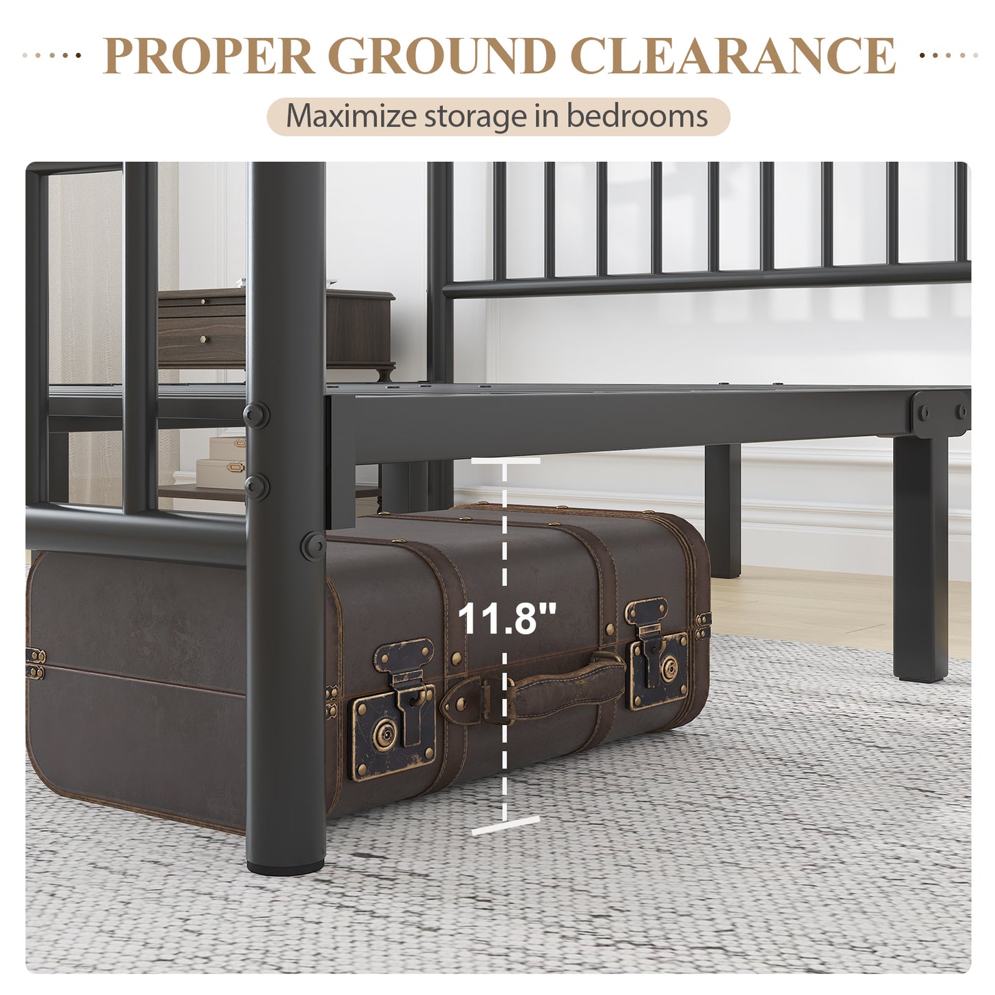Metal Bed Frame with Headboard and Footboard,Sturdy Steel Slat Support
