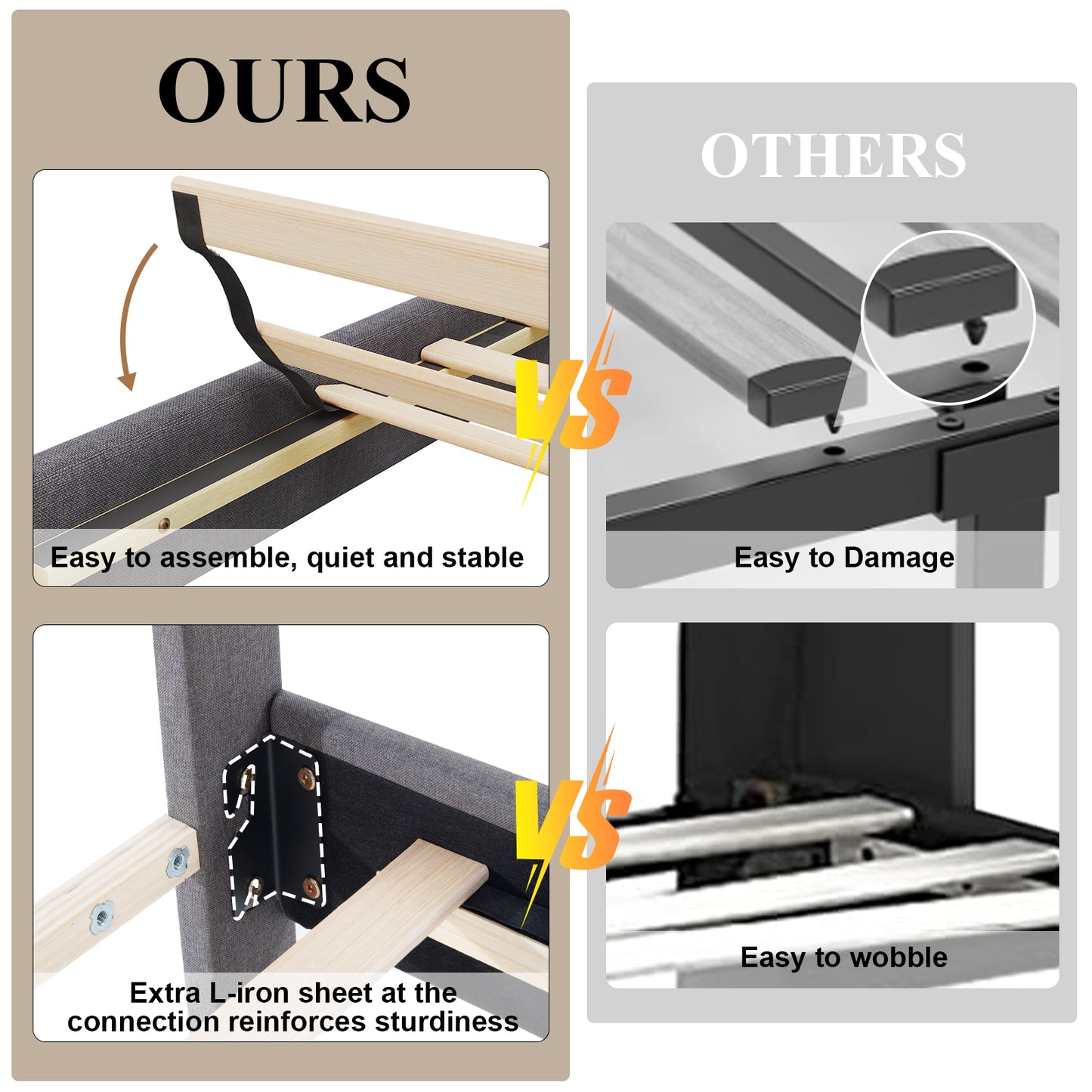E-motie Upholstered LED Bed Frame with Storage Ottoman and Charging Ports