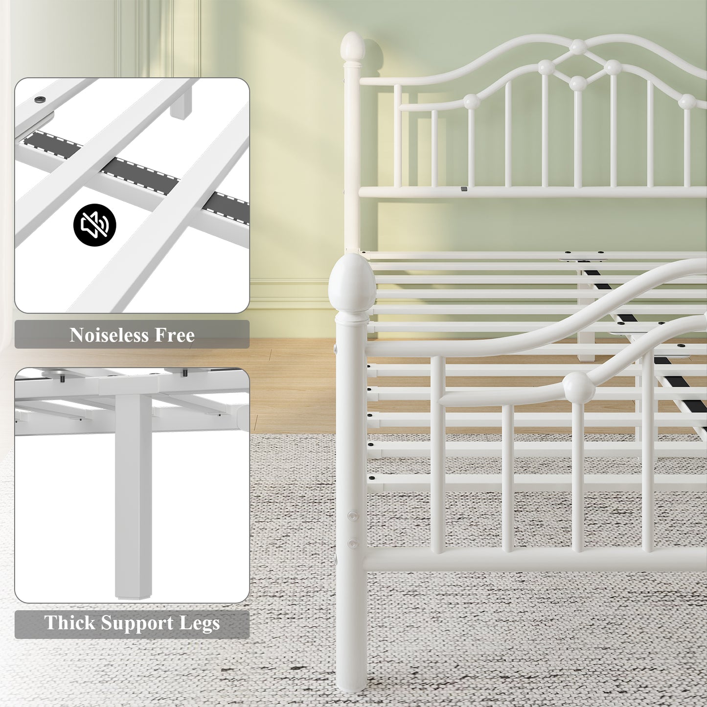 Metal Bed Frame with Headboard and Footboard,Sturdy Steel Slat Support
