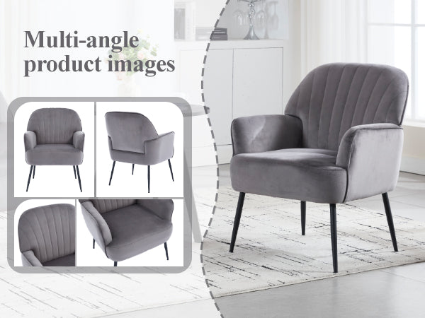 Velvet Accent Chair, Modern Upholstered Single Sofa Side Living Room Chair
