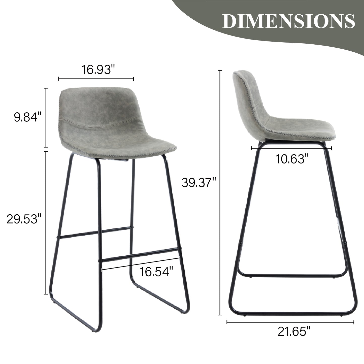 Bar Stools Set, 39.4" Counter Height Faux Leather Bar Stools with Ergonomic Backrest and Metal Footrest, for Dining Room,Kitchen, Counter Bar