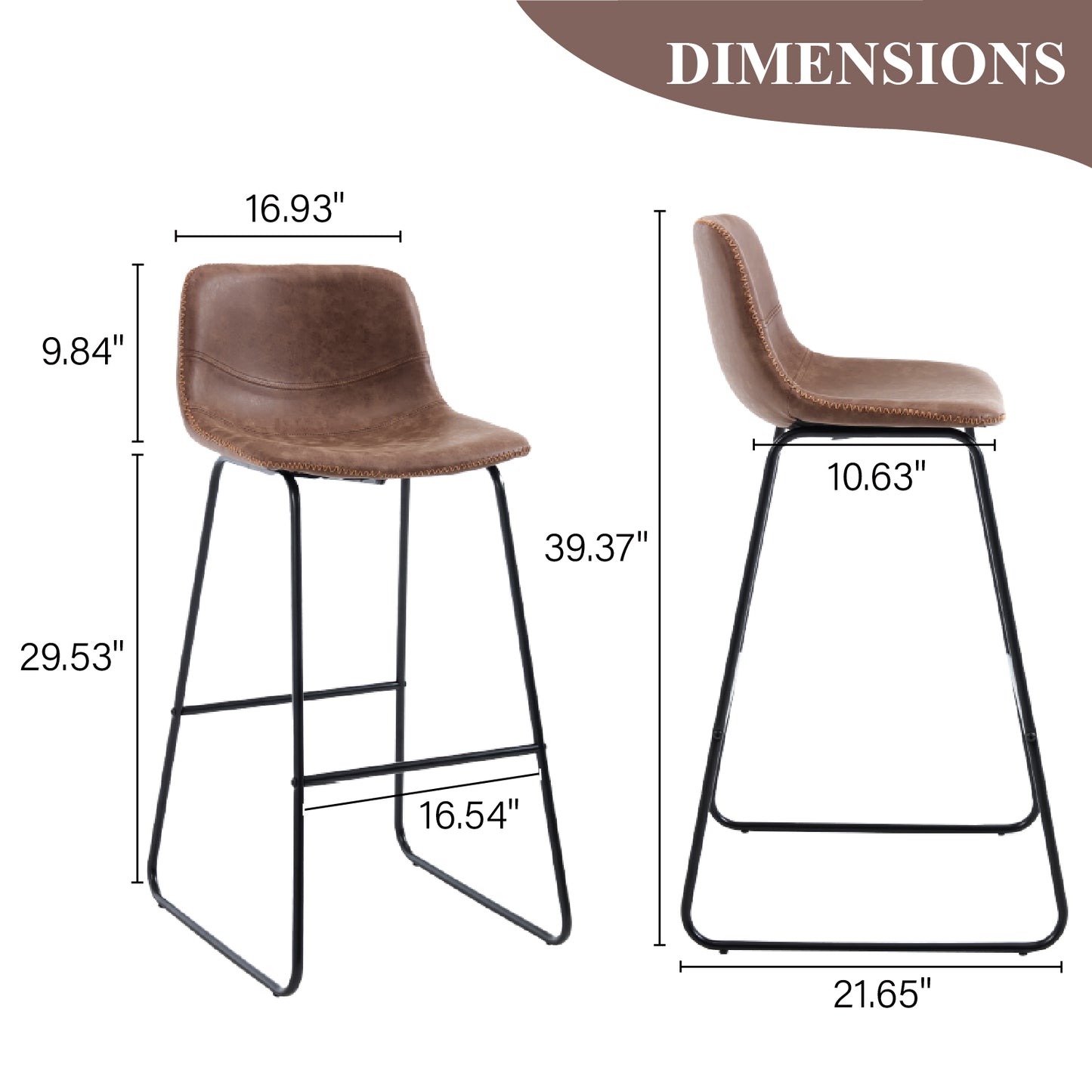 Bar Stools Set, 39.4" Counter Height Faux Leather Bar Stools with Ergonomic Backrest and Metal Footrest, for Dining Room,Kitchen, Counter Bar