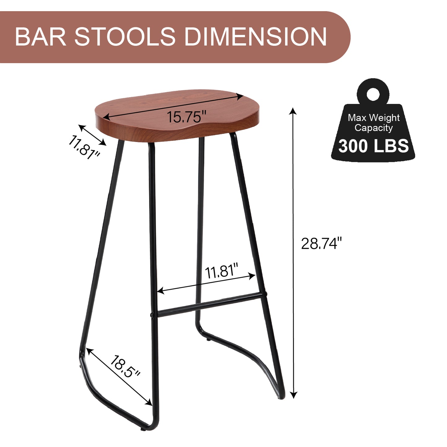 Bar Stools, Round Bar Chairs with Footrest, 28.7" Solid Wood Industrial Kitchen Island Barstool,for Dining Room, Kitchen, Counter Bar, Coffee Shop