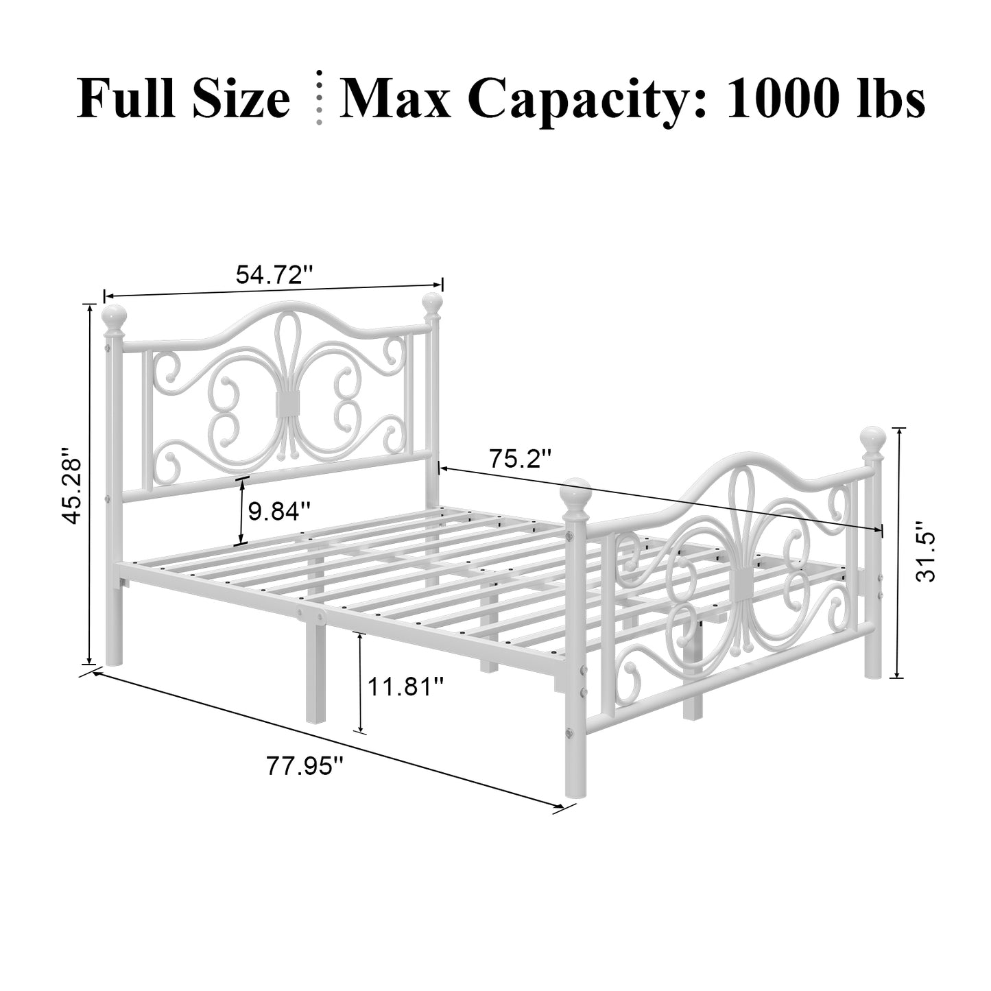 E-motie Metal Platform Bed Frame with Butterfly Pattern Vintage Headboard & Footboard, Underbed Storage