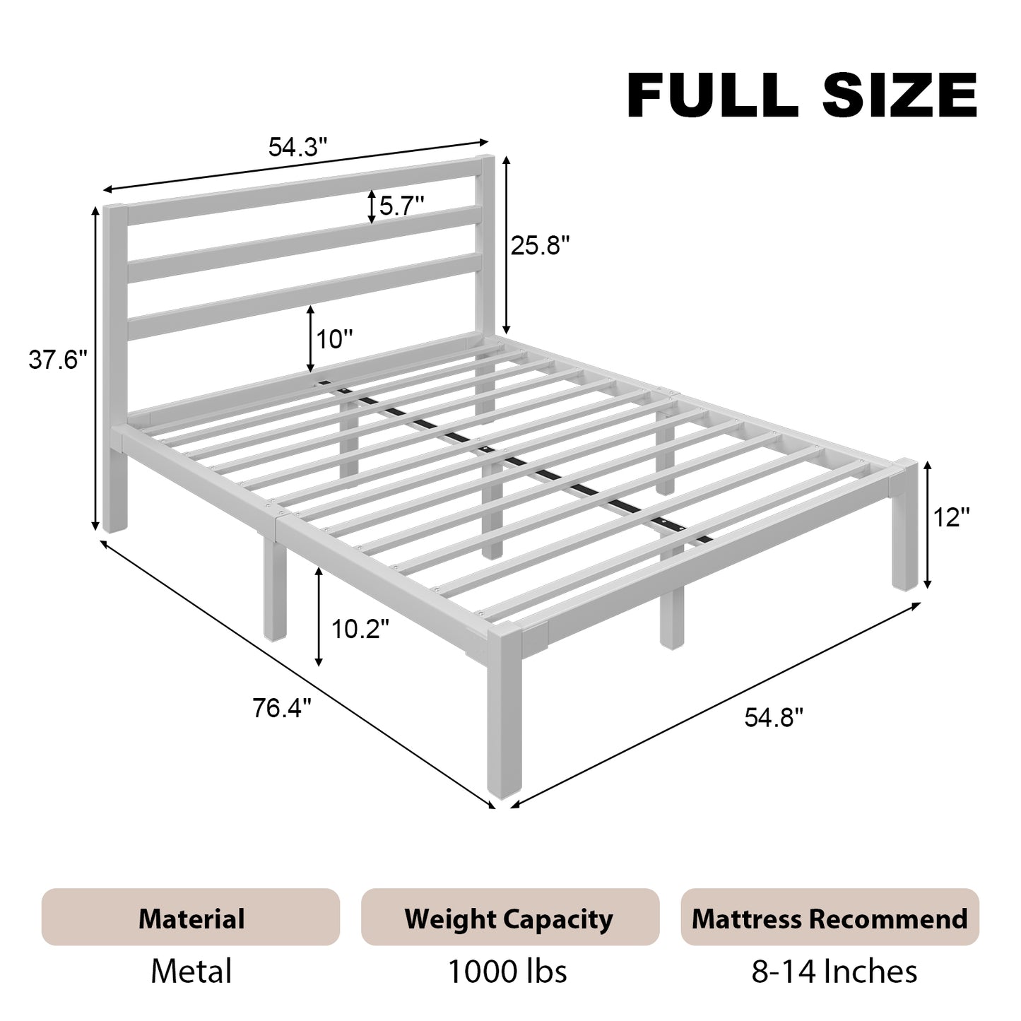 E-motie Metal Platform Bed Frame with Headboard, Under-Bed Storage