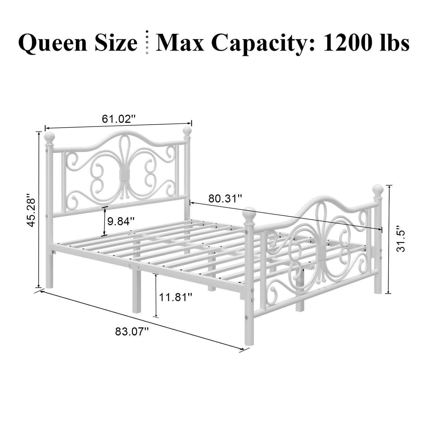 E-motie Metal Platform Bed Frame with Butterfly Pattern Vintage Headboard & Footboard, Underbed Storage