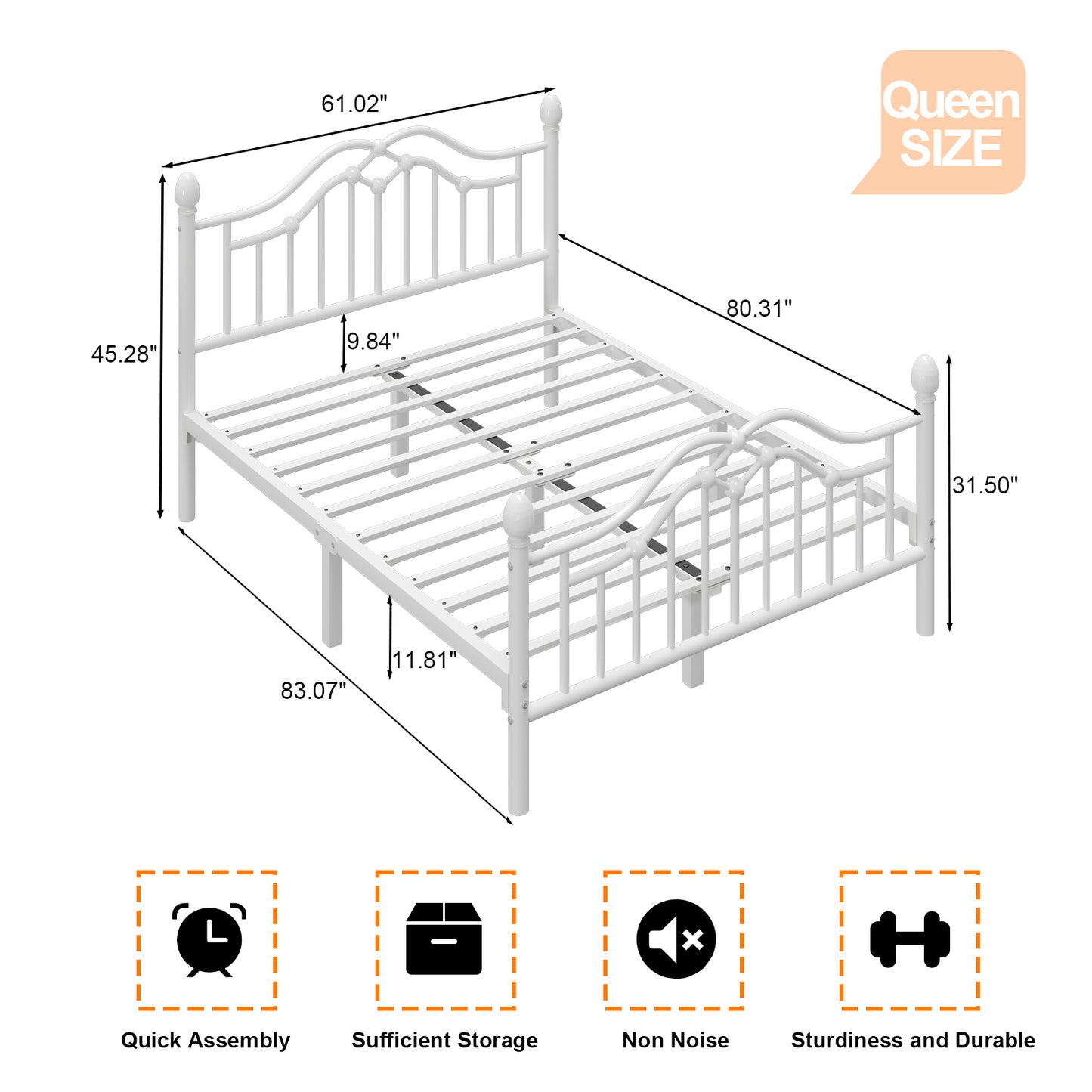 Metal Bed Frame with Headboard and Footboard,Sturdy Steel Slat Support
