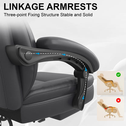 E-Motie Home Office Ergonomic Chair, High Back Computer Chair with Flip-up Arms and Footrest for Work, 600lb