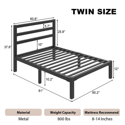 E-motie Metal Platform Bed Frame with Headboard, Under-Bed Storage