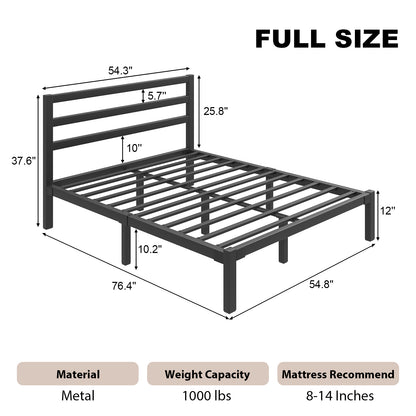 E-motie Metal Platform Bed Frame with Headboard, Under-Bed Storage