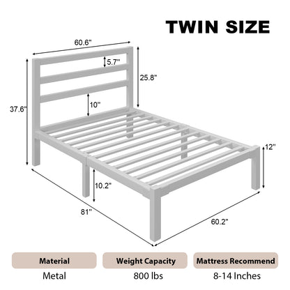 E-motie Metal Platform Bed Frame with Headboard, Under-Bed Storage