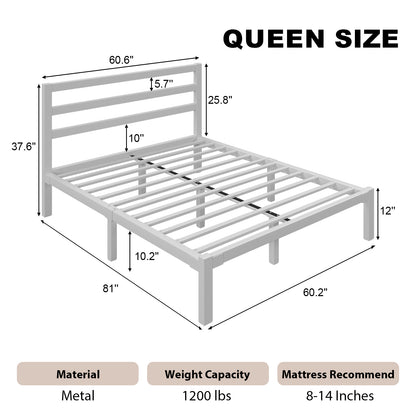 E-motie Metal Platform Bed Frame with Headboard, Under-Bed Storage