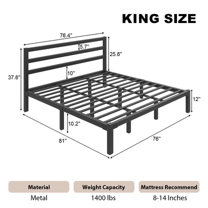 E-motie Metal Platform Bed Frame with Headboard, Under-Bed Storage