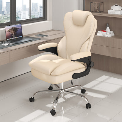 Ergonomic Leather Office Chair with High Grade Nylon Wheel, High Back Computer Chair, Adjustable Seat Height, 360°Rotation, Smooth and Noiseless