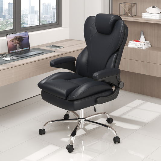 Ergonomic Leather Office Chair with High Grade Nylon Wheel, High Back Computer Chair, Adjustable Seat Height, 360°Rotation, Smooth and Noiseless