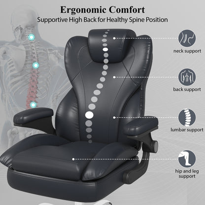 Ergonomic Leather Office Chair with High Grade Nylon Wheel, High Back Computer Chair, Adjustable Seat Height, 360°Rotation, Smooth and Noiseless
