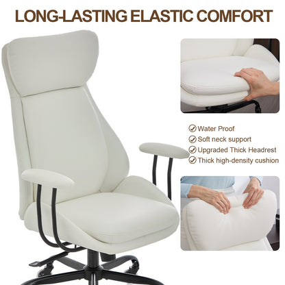 E-Motie Home Office Desk Chair, Ergonomic Computer Chair with Lumbar Support and Head Support, High Back Office Chair with Armrests, Adjustable Height, Rubber Casters, PU Leather