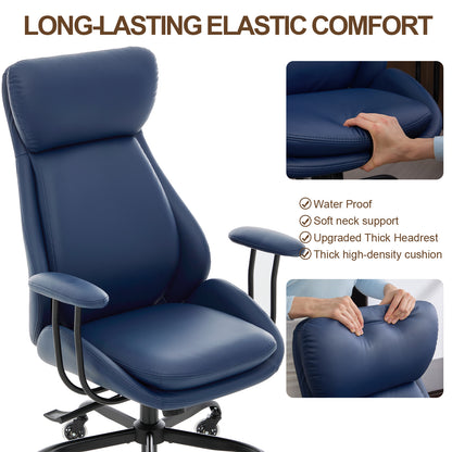 E-Motie Home Office Desk Chair, Ergonomic Computer Chair with Lumbar Support and Head Support, High Back Office Chair with Armrests, Adjustable Height, Rubber Casters, PU Leather