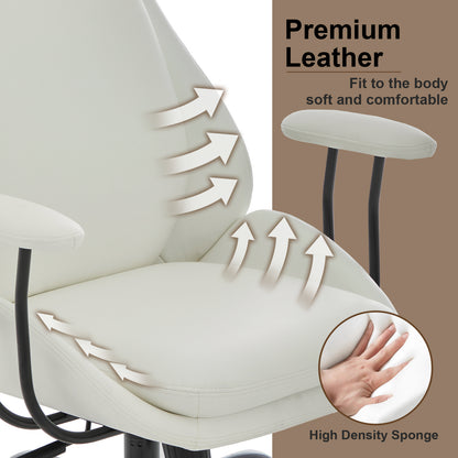 E-Motie Home Office Desk Chair, Ergonomic Computer Chair with Lumbar Support and Head Support, High Back Office Chair with Armrests, Adjustable Height, Rubber Casters, PU Leather