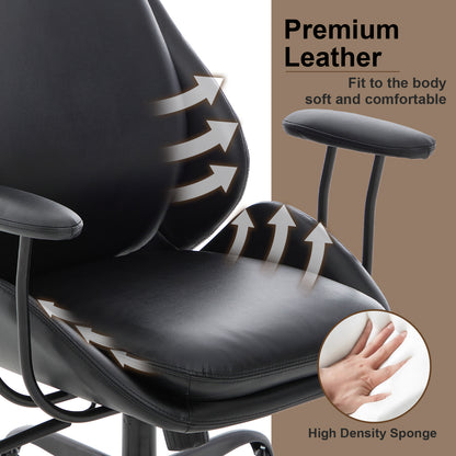 E-Motie Home Office Desk Chair, Ergonomic Computer Chair with Lumbar Support and Head Support, High Back Office Chair with Armrests, Adjustable Height, Rubber Casters, PU Leather