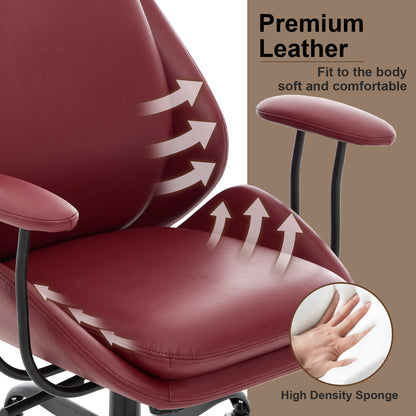 E-Motie Home Office Desk Chair, Ergonomic Computer Chair with Lumbar Support and Head Support, High Back Office Chair with Armrests, Adjustable Height, Rubber Casters, PU Leather