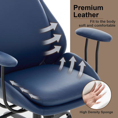 E-Motie Home Office Desk Chair, Ergonomic Computer Chair with Lumbar Support and Head Support, High Back Office Chair with Armrests, Adjustable Height, Rubber Casters, PU Leather