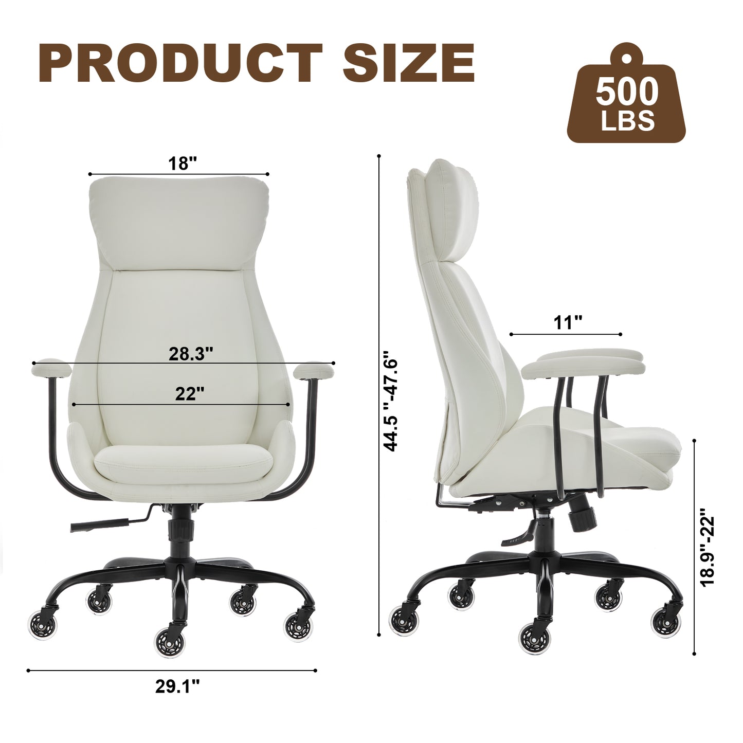 E-Motie Home Office Desk Chair, Ergonomic Computer Chair with Lumbar Support and Head Support, High Back Office Chair with Armrests, Adjustable Height, Rubber Casters, PU Leather
