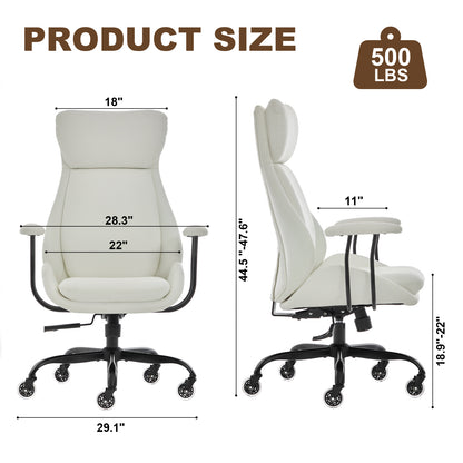 E-Motie Home Office Desk Chair, Ergonomic Computer Chair with Lumbar Support and Head Support, High Back Office Chair with Armrests, Adjustable Height, Rubber Casters, PU Leather