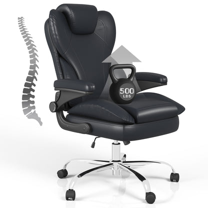 Ergonomic Leather Office Chair with High Grade Nylon Wheel, High Back Computer Chair, Adjustable Seat Height, 360°Rotation, Smooth and Noiseless