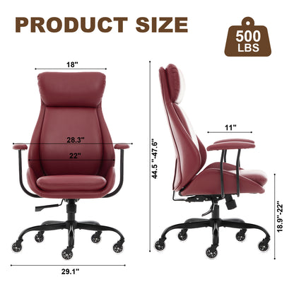 E-Motie Home Office Desk Chair, Ergonomic Computer Chair with Lumbar Support and Head Support, High Back Office Chair with Armrests, Adjustable Height, Rubber Casters, PU Leather