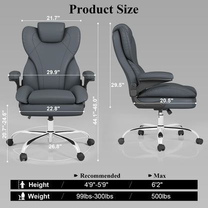 Ergonomic Leather Office Chair with High Grade Nylon Wheel, High Back Computer Chair, Adjustable Seat Height, 360°Rotation, Smooth and Noiseless