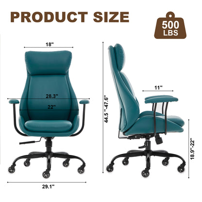 E-Motie Home Office Desk Chair, Ergonomic Computer Chair with Lumbar Support and Head Support, High Back Office Chair with Armrests, Adjustable Height, Rubber Casters, PU Leather