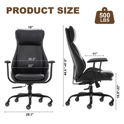 E-Motie Home Office Desk Chair, Ergonomic Computer Chair with Lumbar Support and Head Support, High Back Office Chair with Armrests, Adjustable Height, Rubber Casters, PU Leather