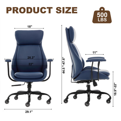 E-Motie Home Office Desk Chair, Ergonomic Computer Chair with Lumbar Support and Head Support, High Back Office Chair with Armrests, Adjustable Height, Rubber Casters, PU Leather