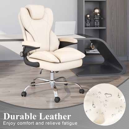 Ergonomic Leather Office Chair with High Grade Nylon Wheel, High Back Computer Chair, Adjustable Seat Height, 360°Rotation, Smooth and Noiseless