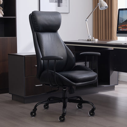 E-Motie Home Office Desk Chair, Ergonomic Computer Chair with Lumbar Support and Head Support, High Back Office Chair with Armrests, Adjustable Height, Rubber Casters, PU Leather