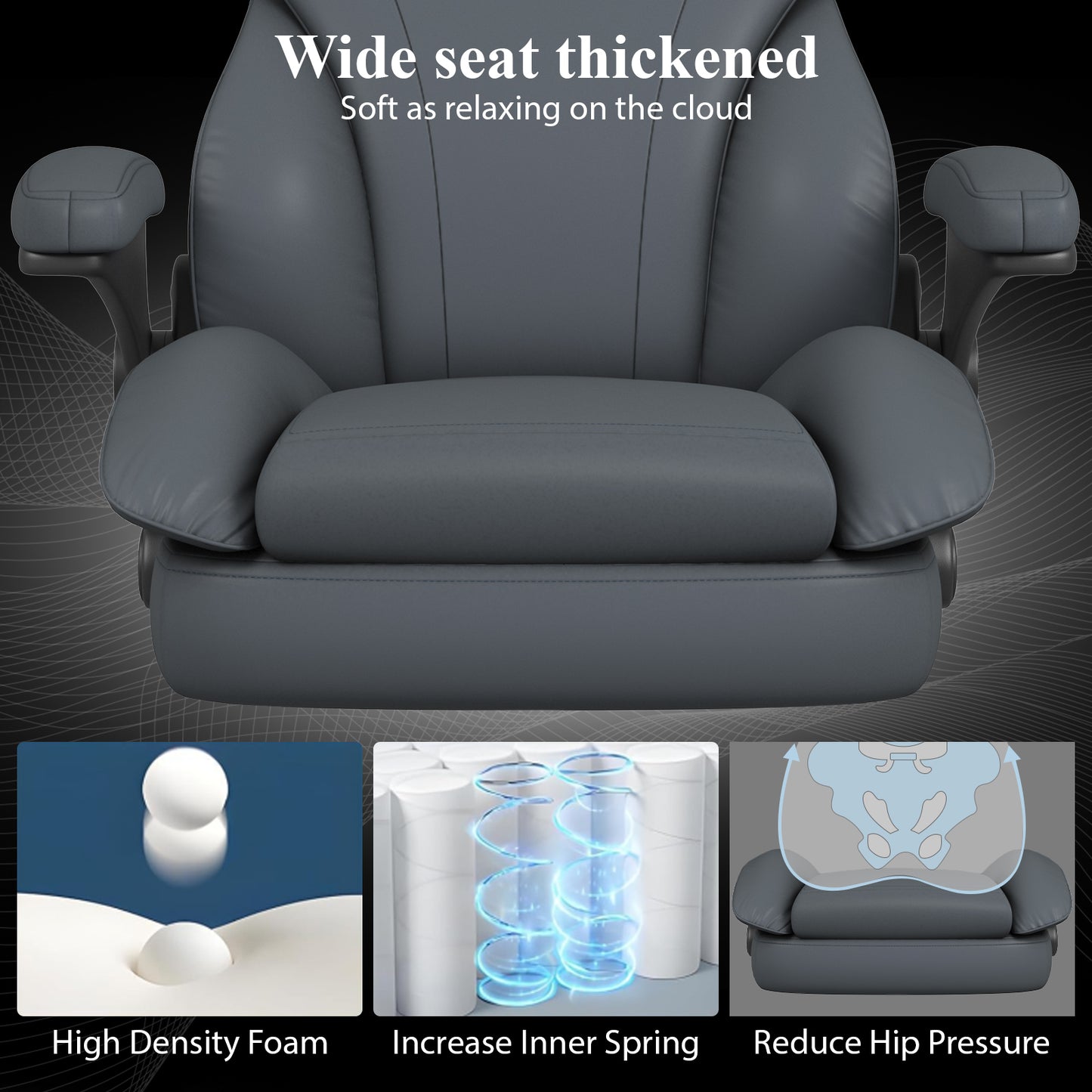 Ergonomic Leather Office Chair with High Grade Nylon Wheel, High Back Computer Chair, Adjustable Seat Height, 360°Rotation, Smooth and Noiseless