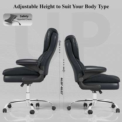 Ergonomic Leather Office Chair with High Grade Nylon Wheel, High Back Computer Chair, Adjustable Seat Height, 360°Rotation, Smooth and Noiseless