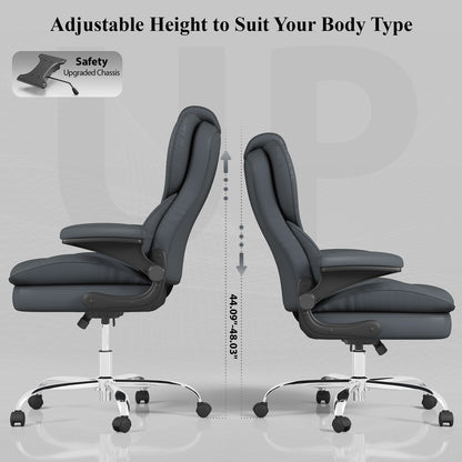Ergonomic Leather Office Chair with High Grade Nylon Wheel, High Back Computer Chair, Adjustable Seat Height, 360°Rotation, Smooth and Noiseless