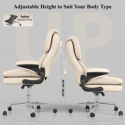 Ergonomic Leather Office Chair with High Grade Nylon Wheel, High Back Computer Chair, Adjustable Seat Height, 360°Rotation, Smooth and Noiseless